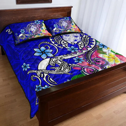 Fiji Custom Personalised Quilt Bed Set - Turtle Plumeria (Blue)