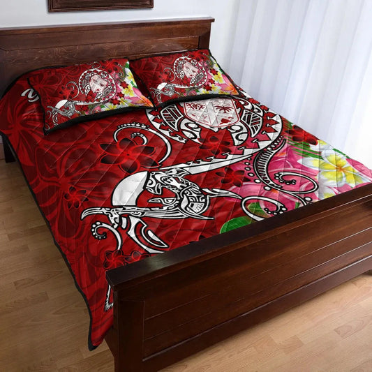 Fiji Custom Personalised Quilt Bed Set - Turtle Plumeria (Red)
