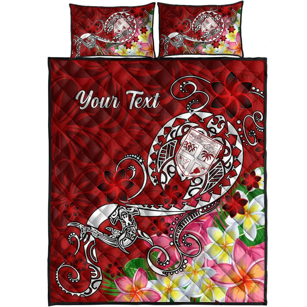 Fiji Custom Personalised Quilt Bed Set - Turtle Plumeria (Red)