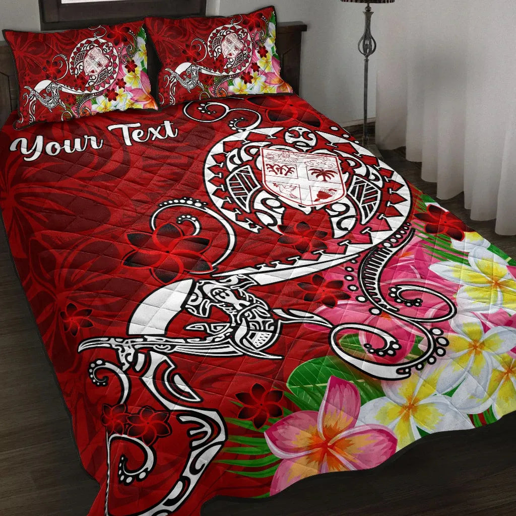 Fiji Custom Personalised Quilt Bed Set - Turtle Plumeria (Red)