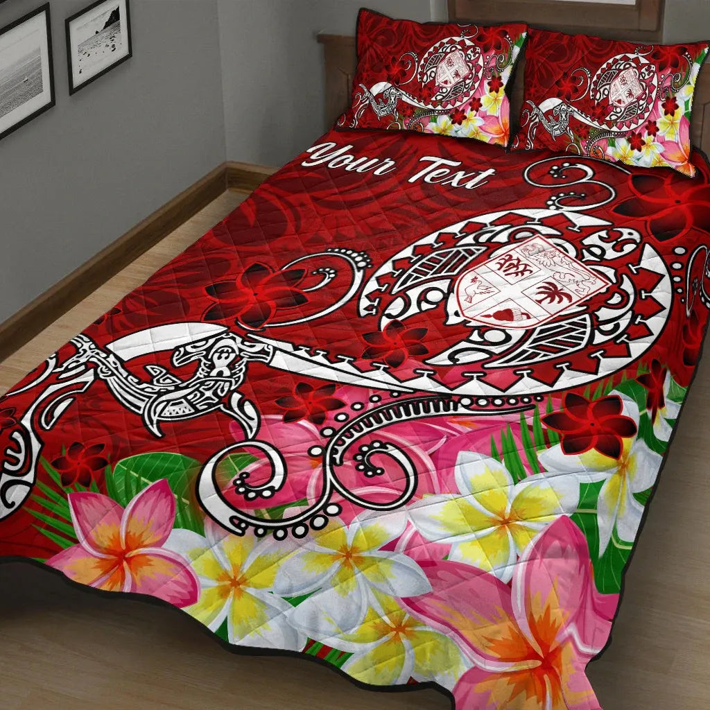 Fiji Custom Personalised Quilt Bed Set - Turtle Plumeria (Red)