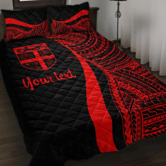 Fiji Custom Personalised Quilt Bed Set - Red Polynesian Tentacle Tribal Pattern