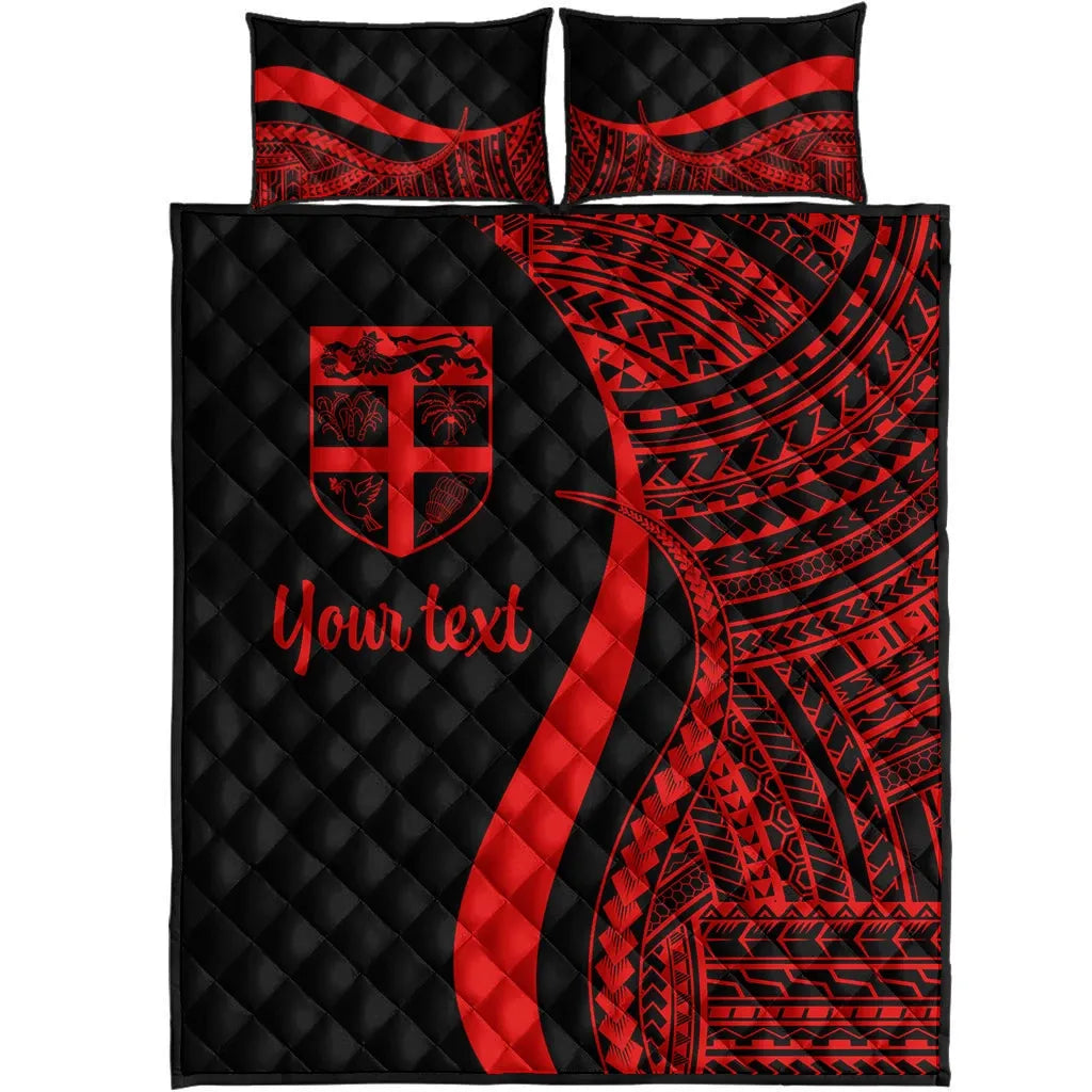 Fiji Custom Personalised Quilt Bed Set - Red Polynesian Tentacle Tribal Pattern
