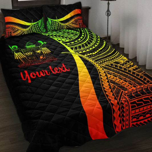 Fiji Custom Personalised Quilt Bed Set - Reggae Polynesian Tentacle Tribal Pattern Crest