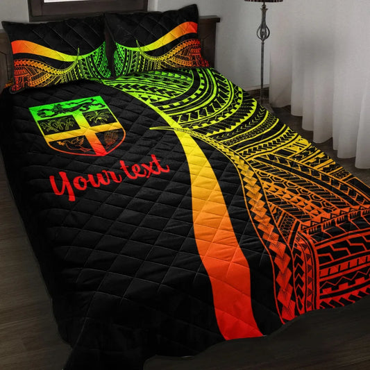 Fiji Custom Personalised Quilt Bed Set - Reggae Polynesian Tentacle Tribal Pattern