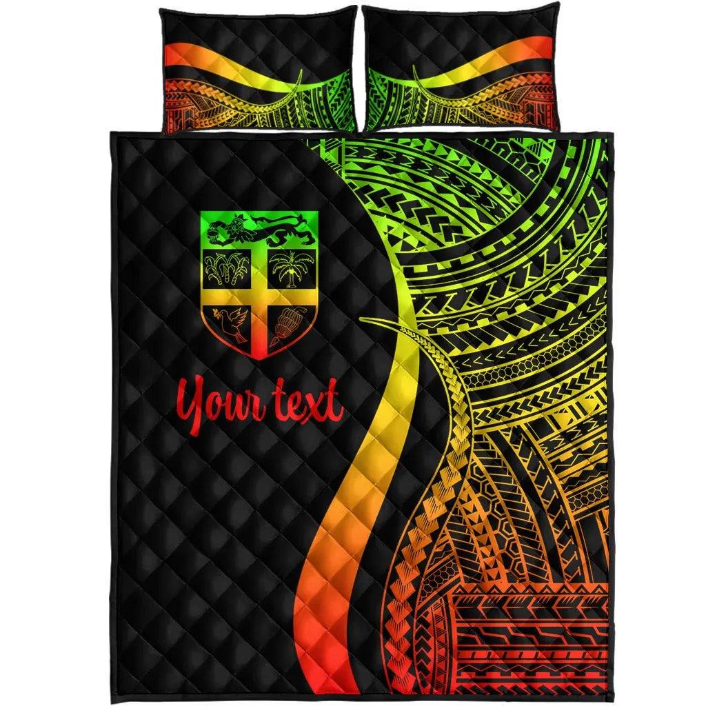 Fiji Custom Personalised Quilt Bed Set - Reggae Polynesian Tentacle Tribal Pattern