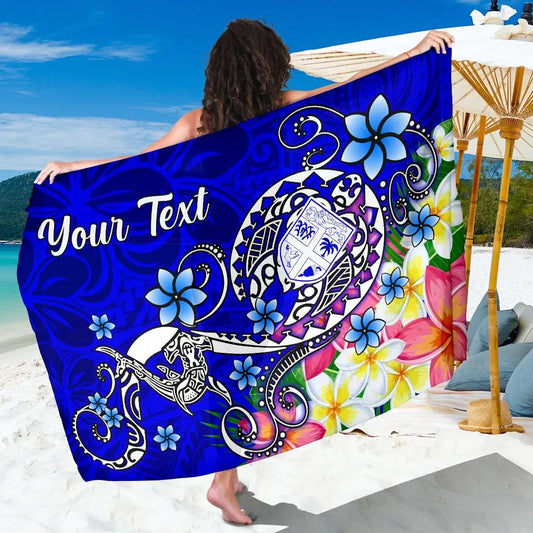Fiji Custom Personalised Sarong - Turtle Plumeria (Blue)
