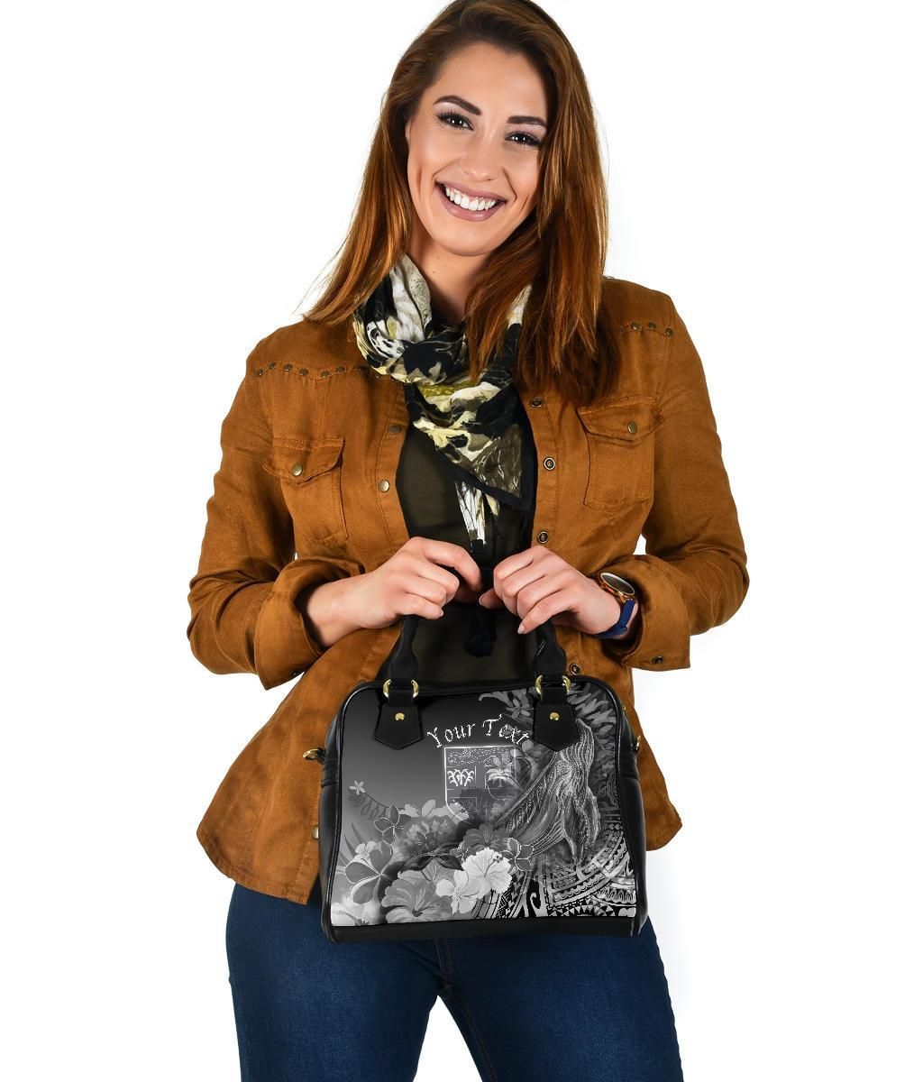 Fiji Custom Personalised Shoulder Handbag - Humpback Whale With Tropical Flowers (White)