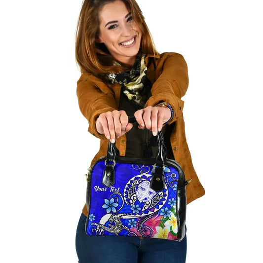 Fiji Custom Personalised Shoulder Handbag - Turtle Plumeria (Blue)