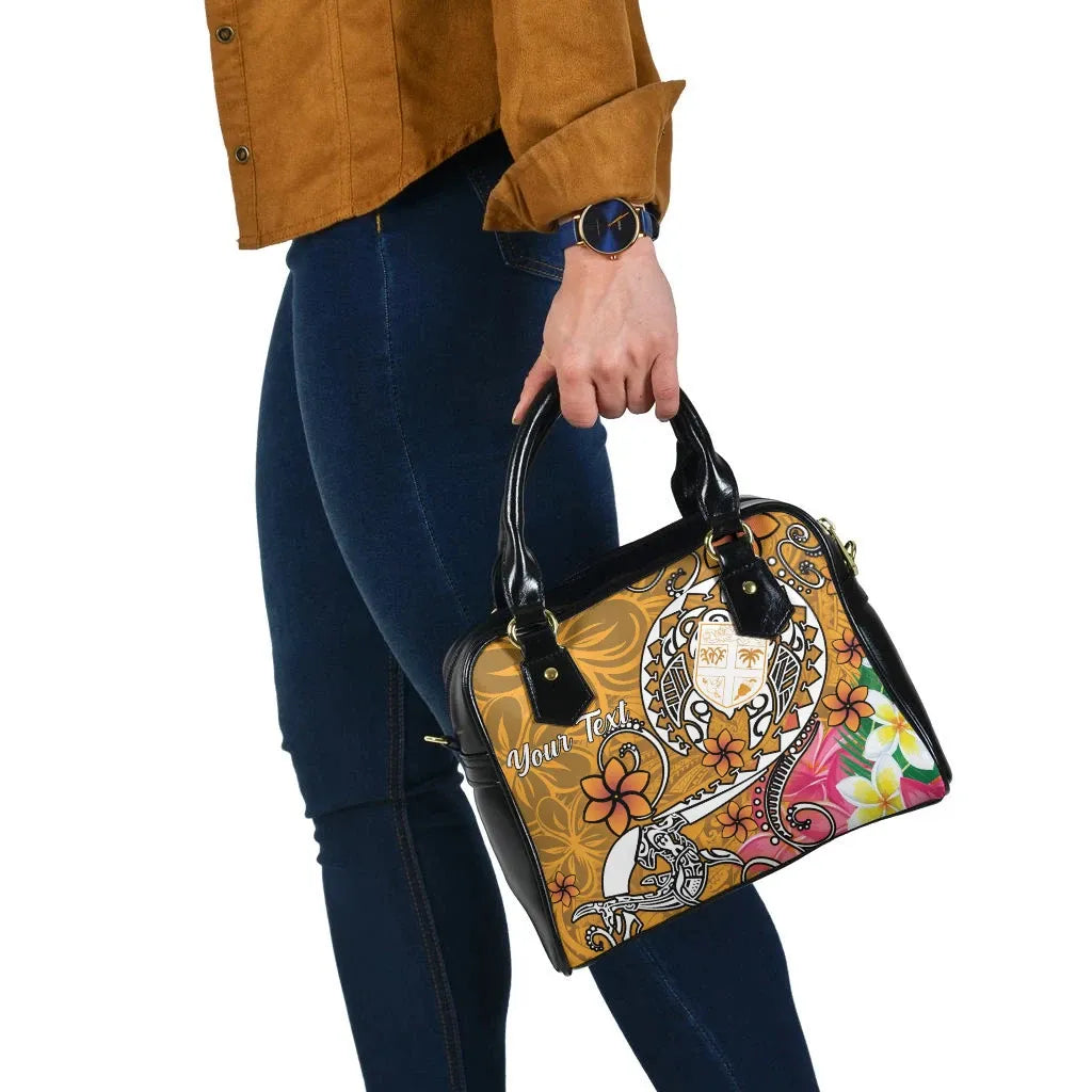 Fiji Custom Personalised Shoulder Handbag - Turtle Plumeria (Gold)