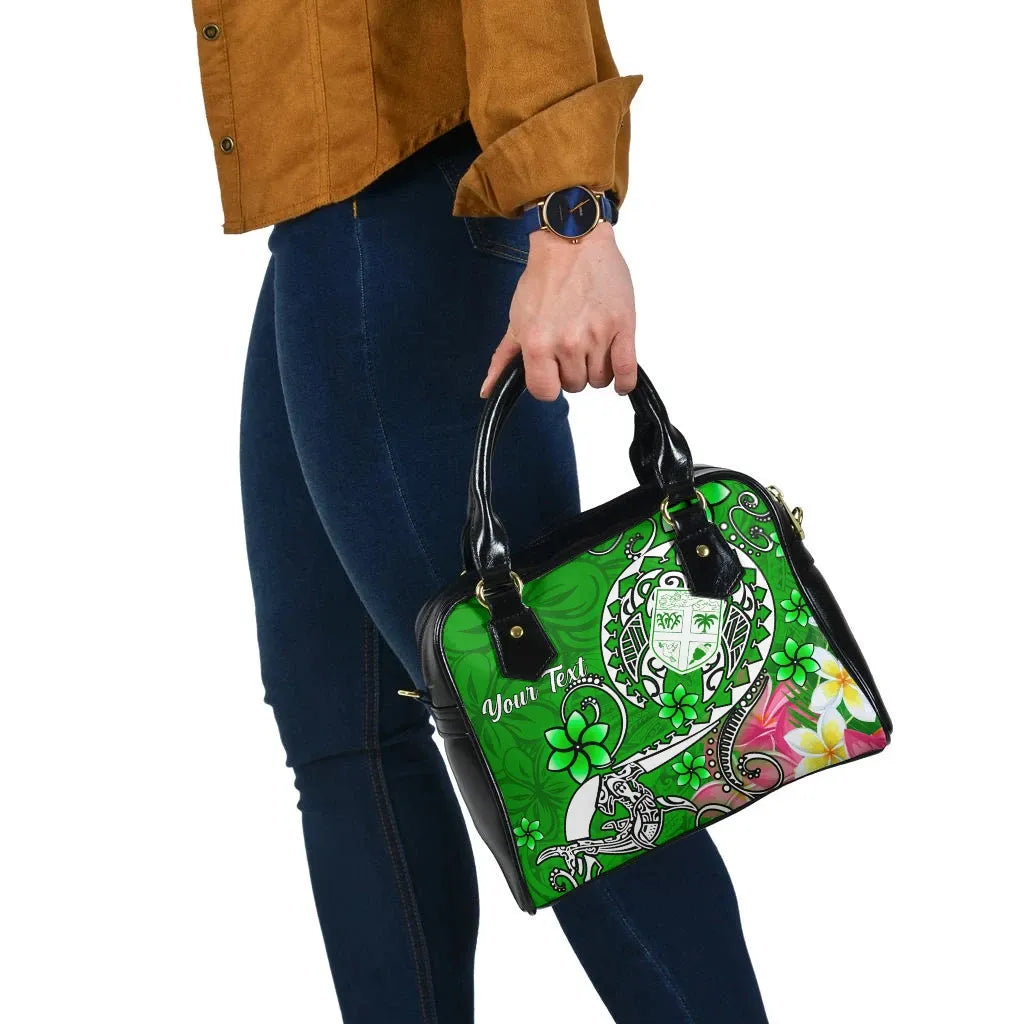 Fiji Custom Personalised Shoulder Handbag - Turtle Plumeria (Green)
