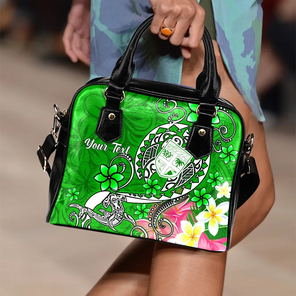 Fiji Custom Personalised Shoulder Handbag - Turtle Plumeria (Green)