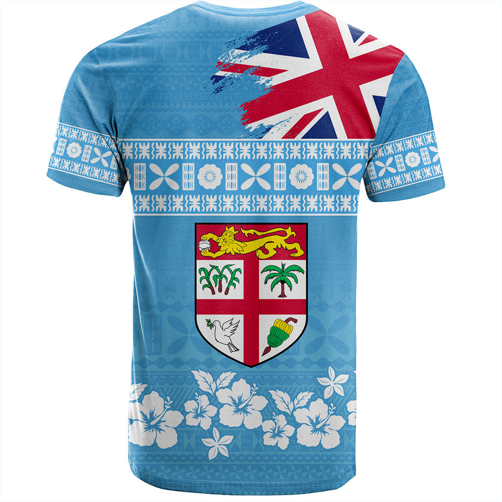 Fiji T-Shirt Bula Pattern Flag With Hibiscus Flower