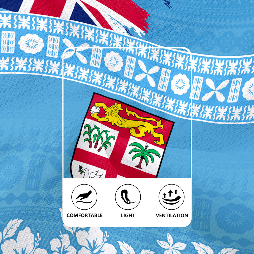 Fiji Rugby Jersey Bula Pattern Flag With Hibiscus Flower