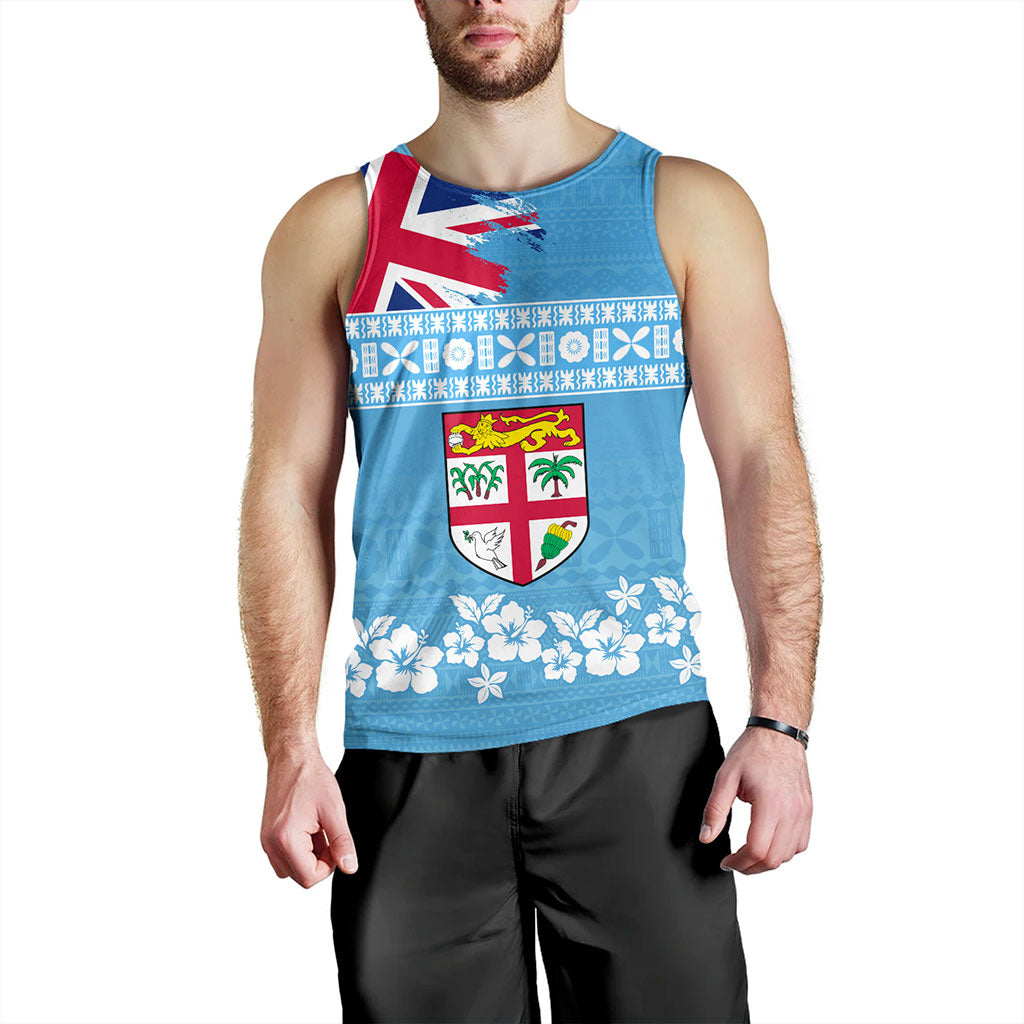 Fiji Tank Top Bula Pattern Flag With Hibiscus Flower