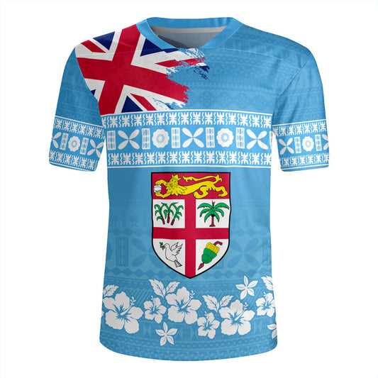 Fiji Rugby Jersey Bula Pattern Flag With Hibiscus Flower