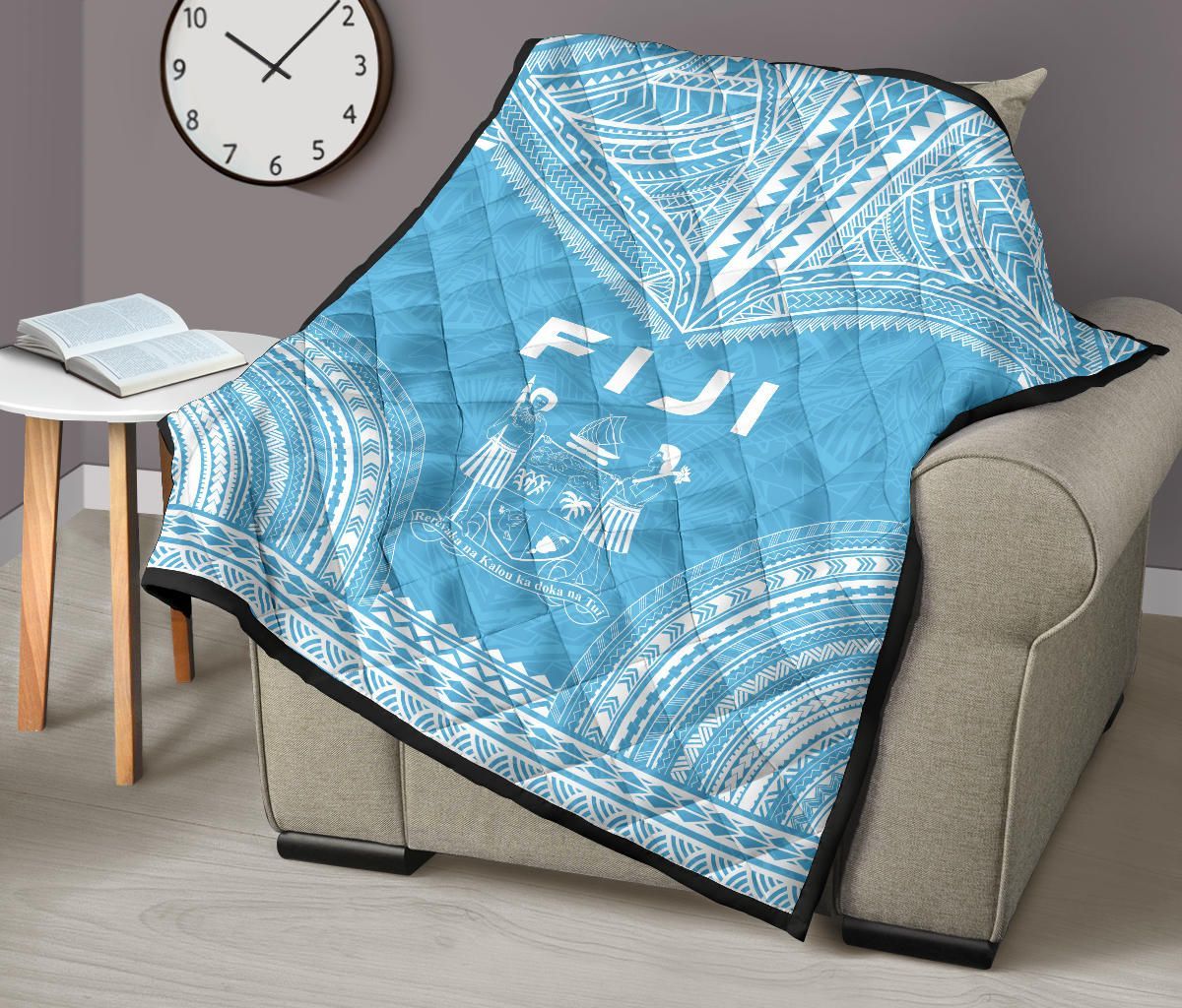 Fiji Premium Quilt - Fiji Coat Of Arms Polynesian Chief Light Blue Version