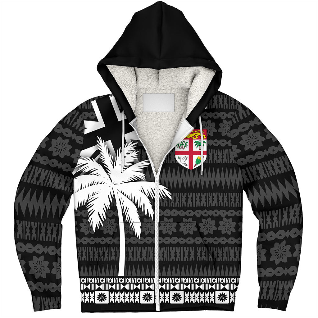 Fiji Sherpa Hoodie Flag With Coconut Black Style
