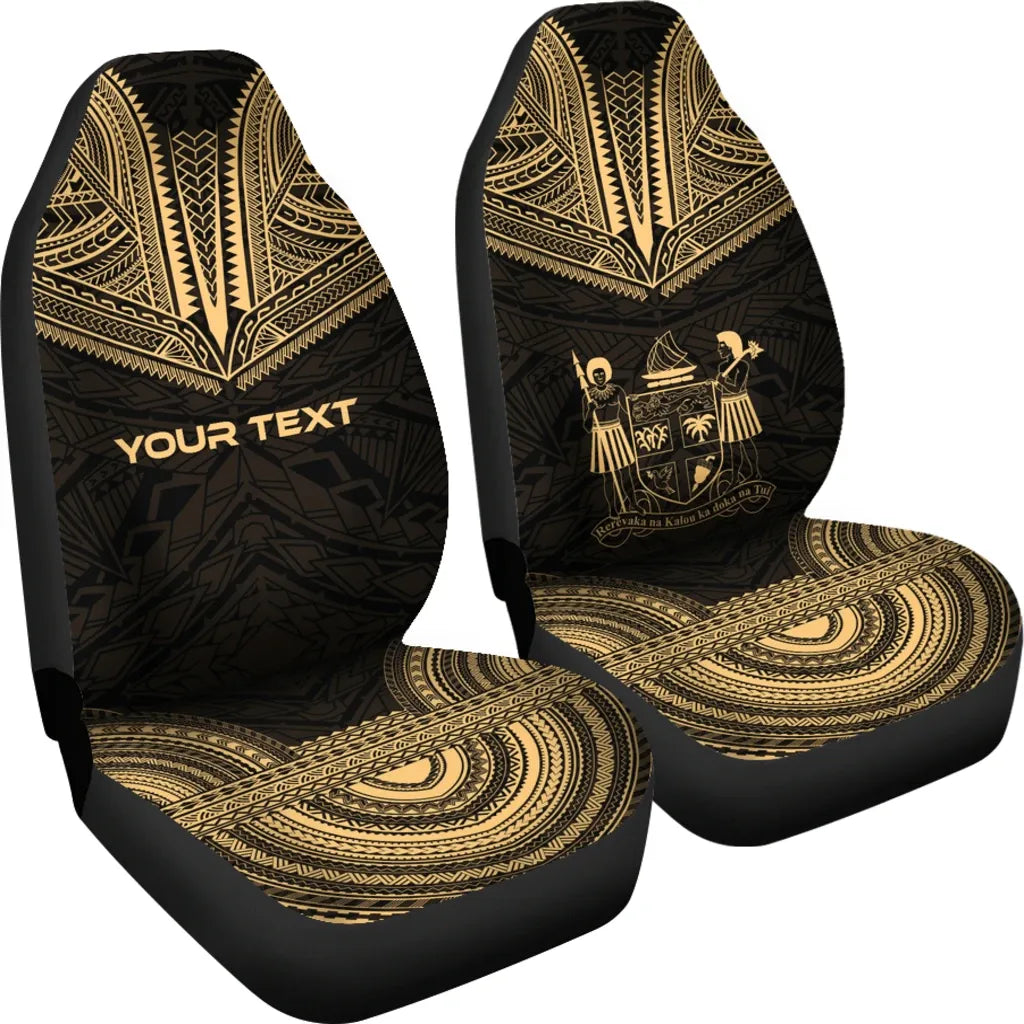 Fiji Custom Personalised Car Seat Cover - Fiji Coat Of Arms Polynesian Chief Tattoo Gold Version