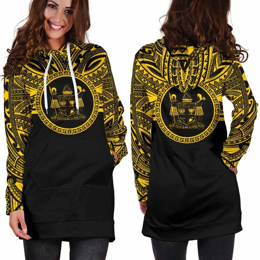Fiji Female Hoodie Dress - Fiji Coat Of Arms Polynesian Gold Black