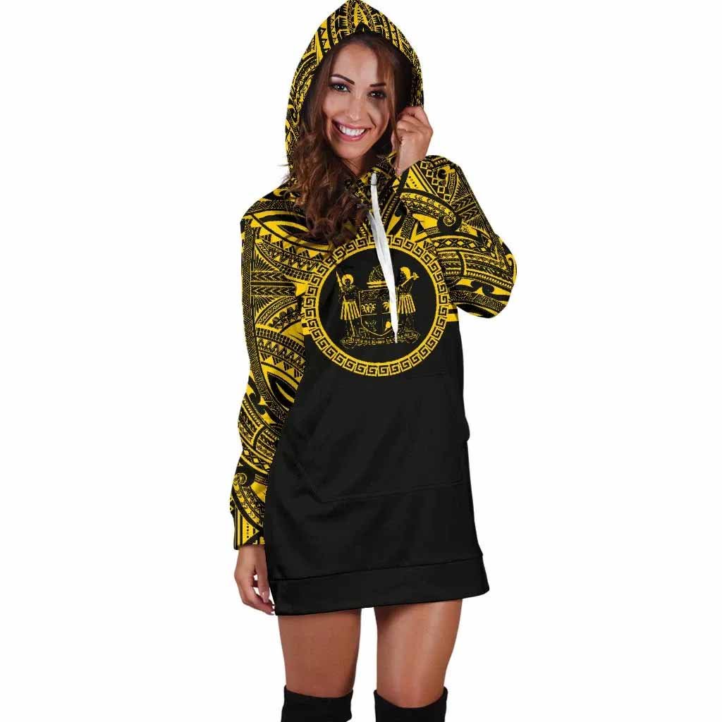 Fiji Female Hoodie Dress - Fiji Coat Of Arms Polynesian Gold Black