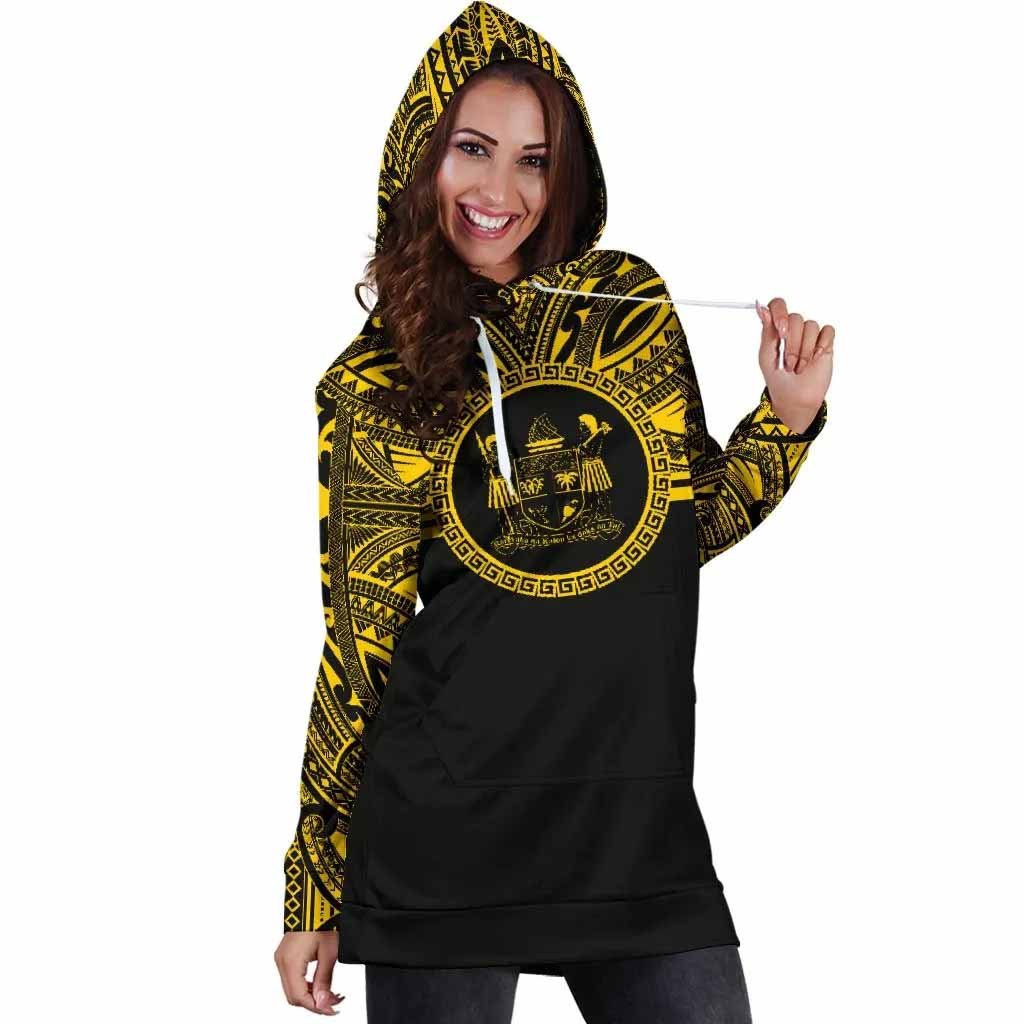 Fiji Female Hoodie Dress - Fiji Coat Of Arms Polynesian Gold Black