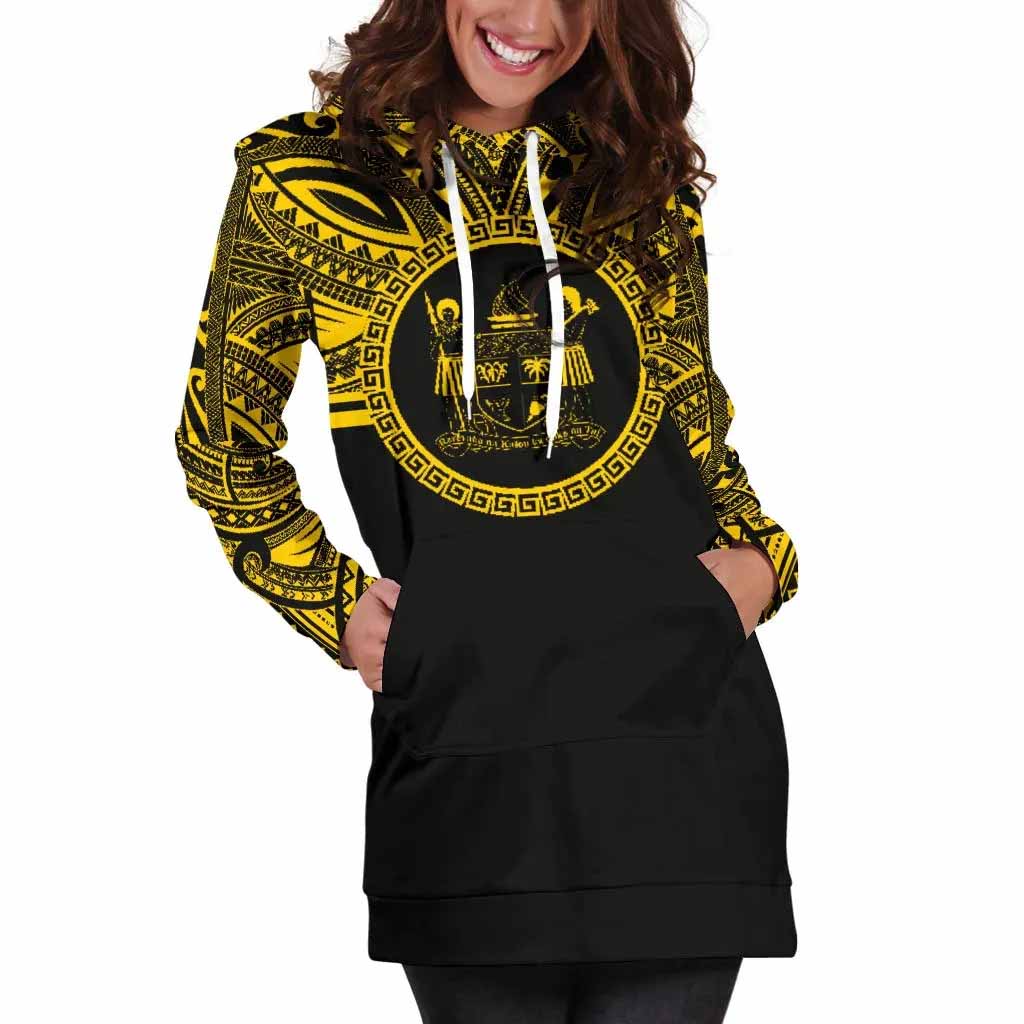 Fiji Female Hoodie Dress - Fiji Coat Of Arms Polynesian Gold Black