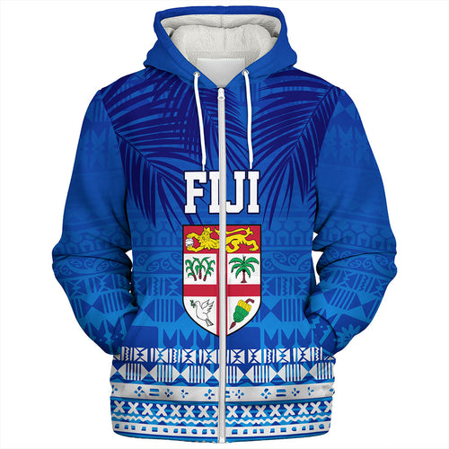 Fiji Sherpa Hoodie Happy Fiji Day Celebration Tropical Leaf
