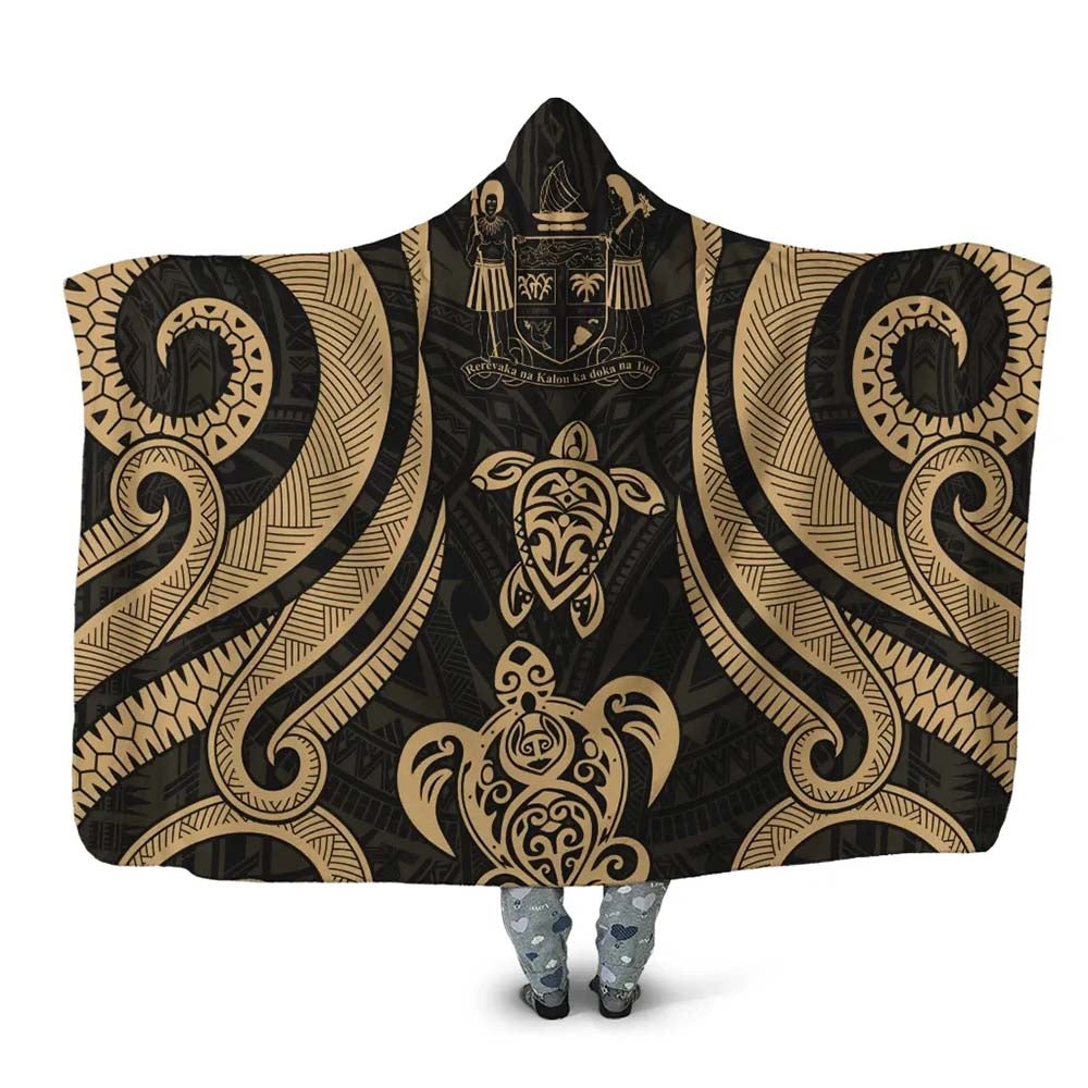 Fiji Hooded Blanket - Gold Tentacle Turtle Crest