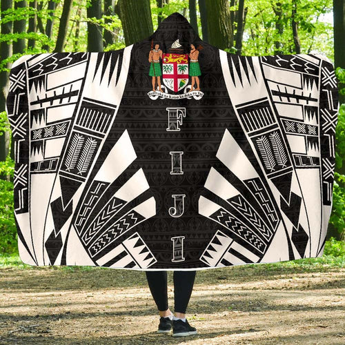 Fiji Hooded Blanket - Polynesian Tattoo Black