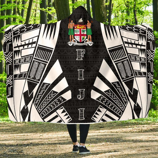 Fiji Hooded Blanket - Polynesian Tattoo Black