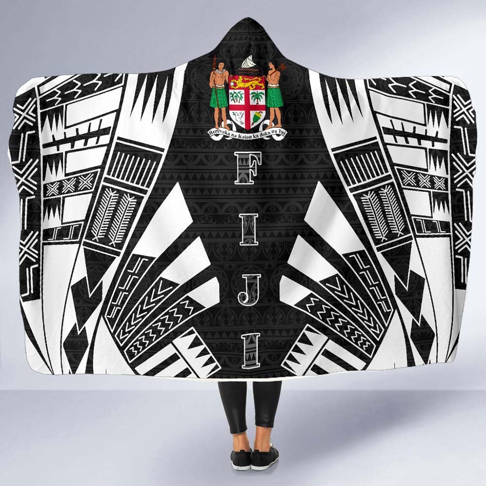 Fiji Hooded Blanket - Polynesian Tattoo Black