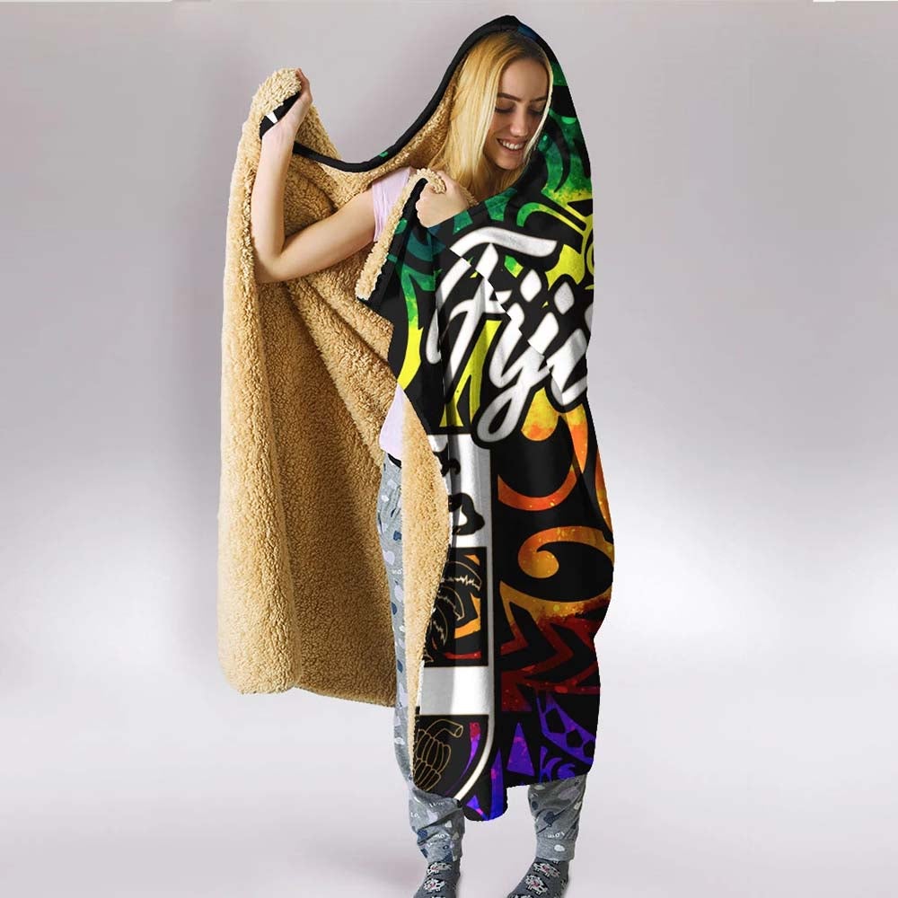 Fiji Hooded Blanket - Rainbow Polynesian Pattern