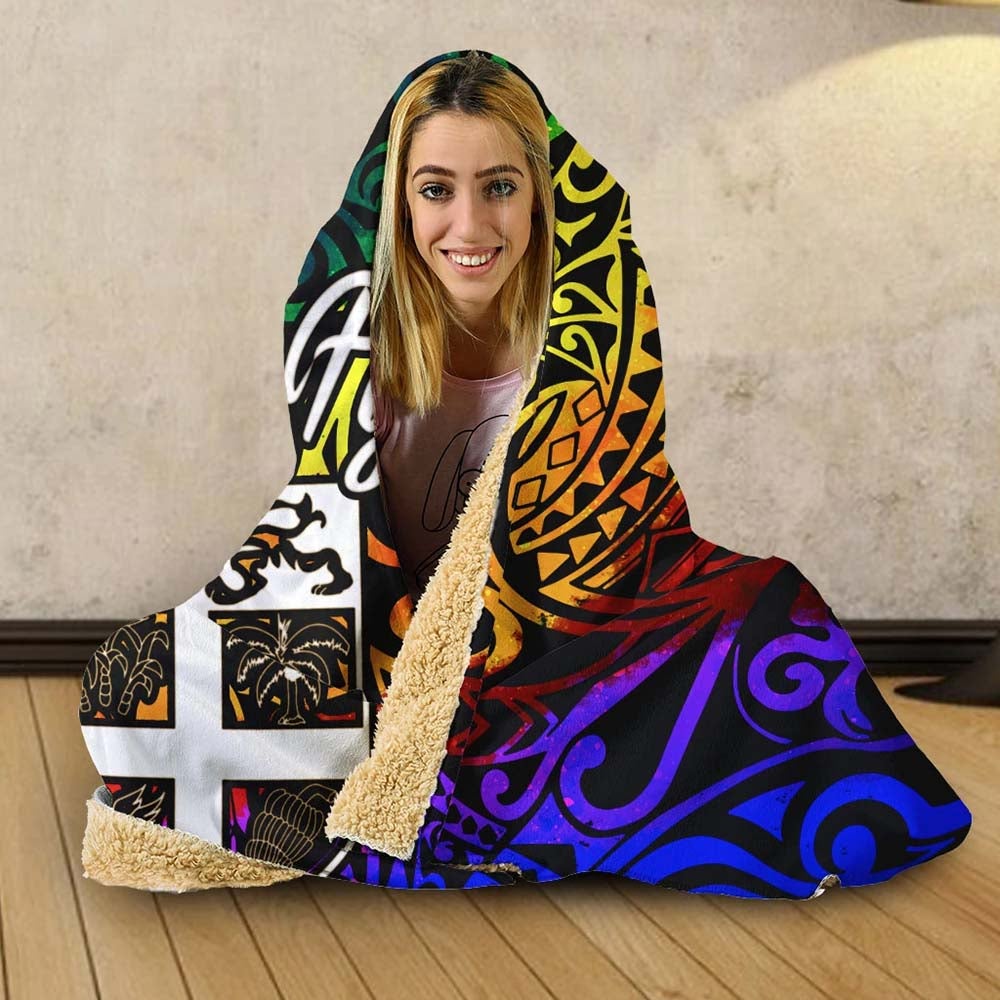 Fiji Hooded Blanket - Rainbow Polynesian Pattern