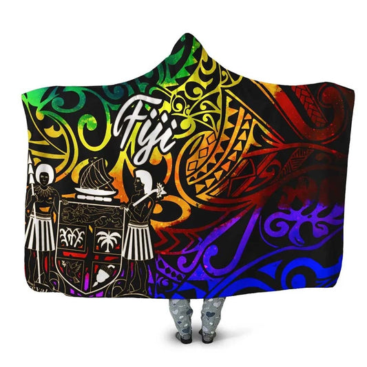 Fiji Hooded Blanket - Rainbow Polynesian Pattern Crest