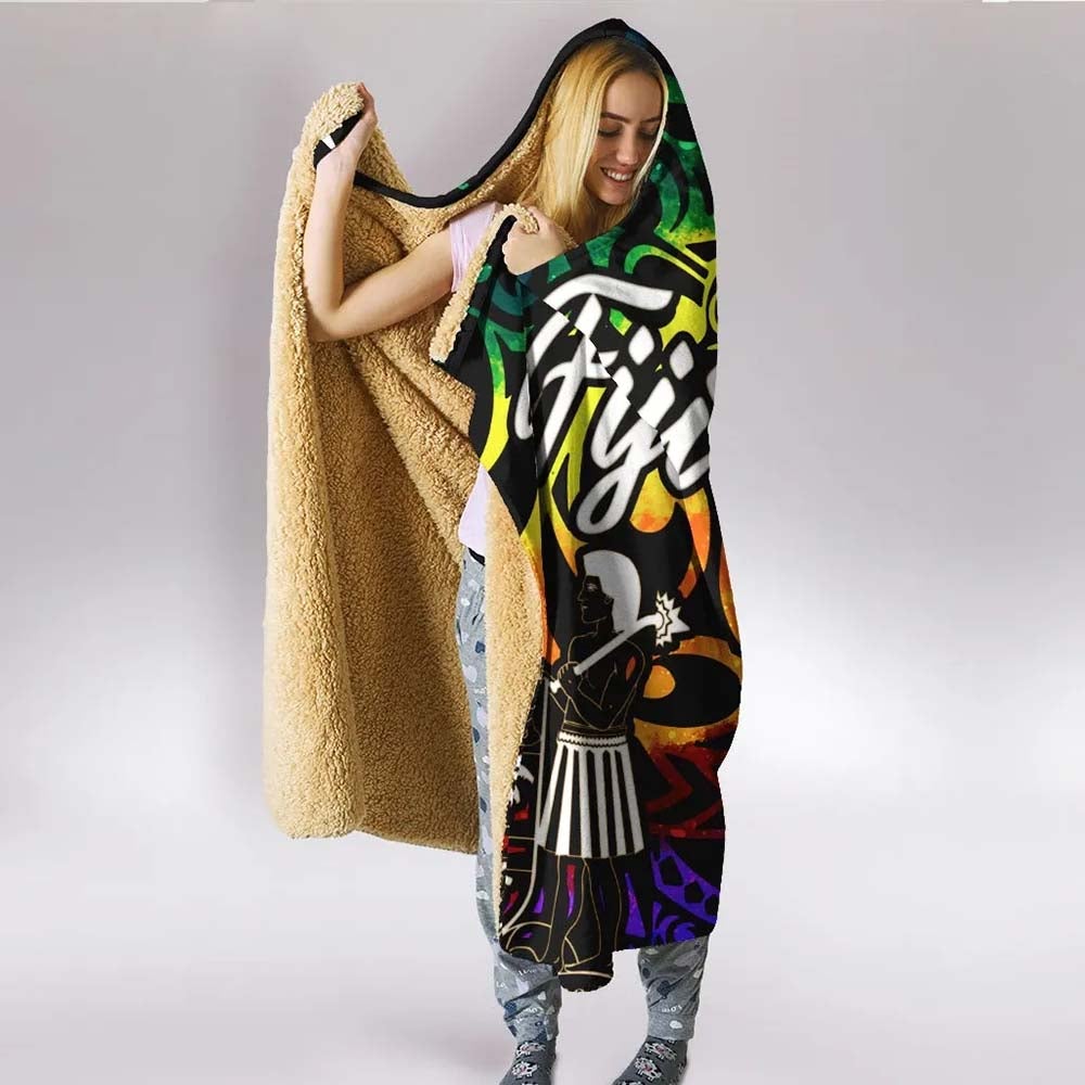 Fiji Hooded Blanket - Rainbow Polynesian Pattern Crest