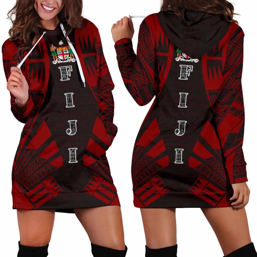 Fiji Hoodie Dress - Polynesian Tattoo Red