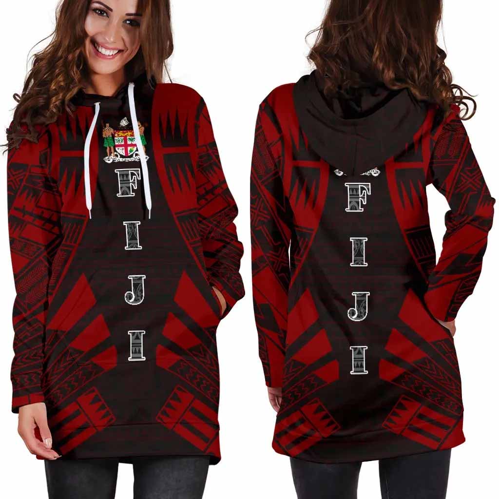 Fiji Hoodie Dress - Polynesian Tattoo Red