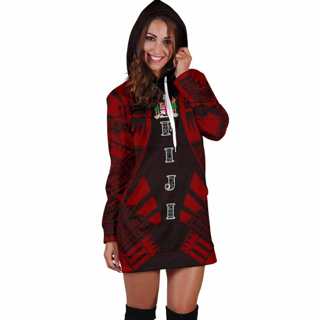 Fiji Hoodie Dress - Polynesian Tattoo Red