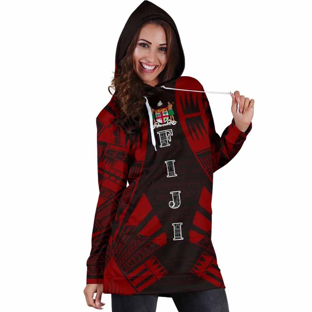 Fiji Hoodie Dress - Polynesian Tattoo Red
