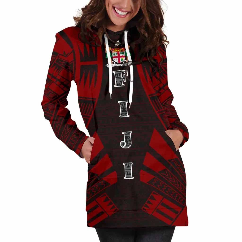 Fiji Hoodie Dress - Polynesian Tattoo Red