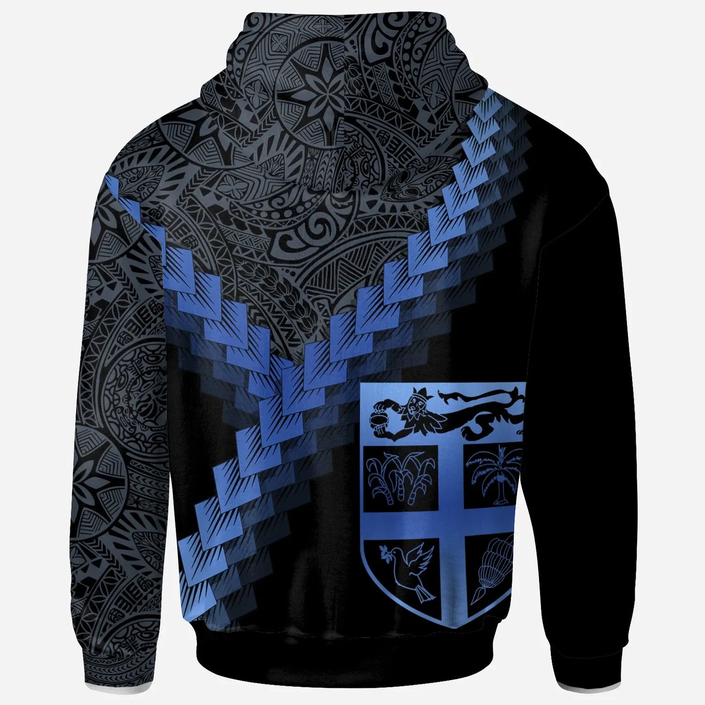 Fiji Hoodie - Fiji Coat Of Arms With Polynesian Tattoo Blue
