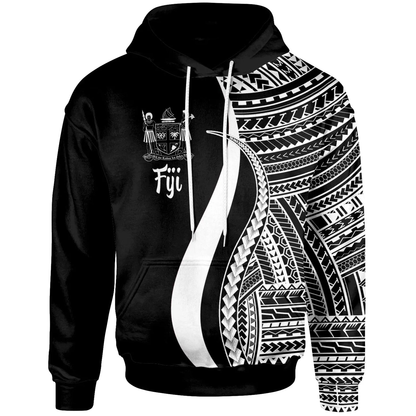 Fiji Hoodie White - Tentacle Tribal Pattern Crest