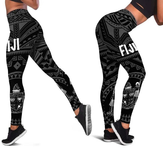 Fiji Legging - Fiji Seal With Polynesian Tattoo Style (Black)