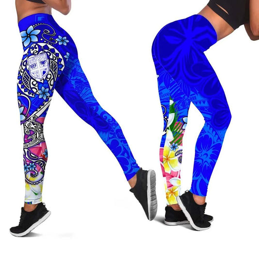 Fiji Legging - Turtle Plumeria (Blue)