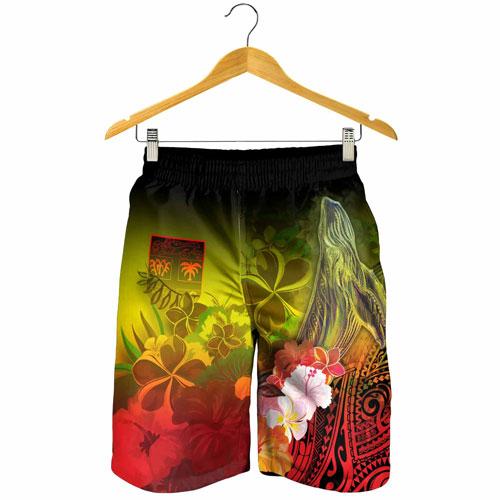 Fiji Men Shorts - Humpback Whale with Tropical Flowers (Yellow)