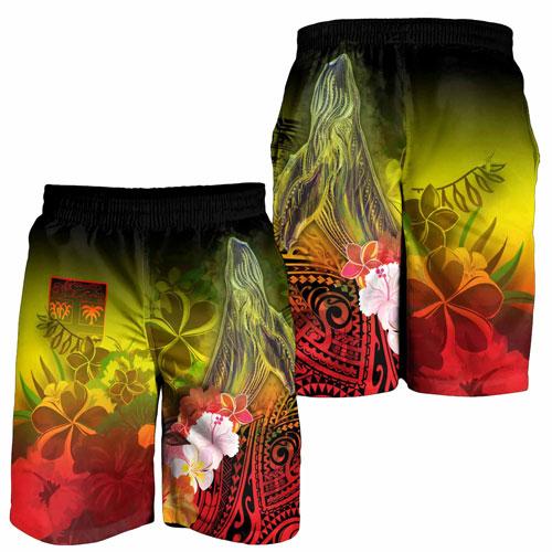 Fiji Men Shorts - Humpback Whale with Tropical Flowers (Yellow)