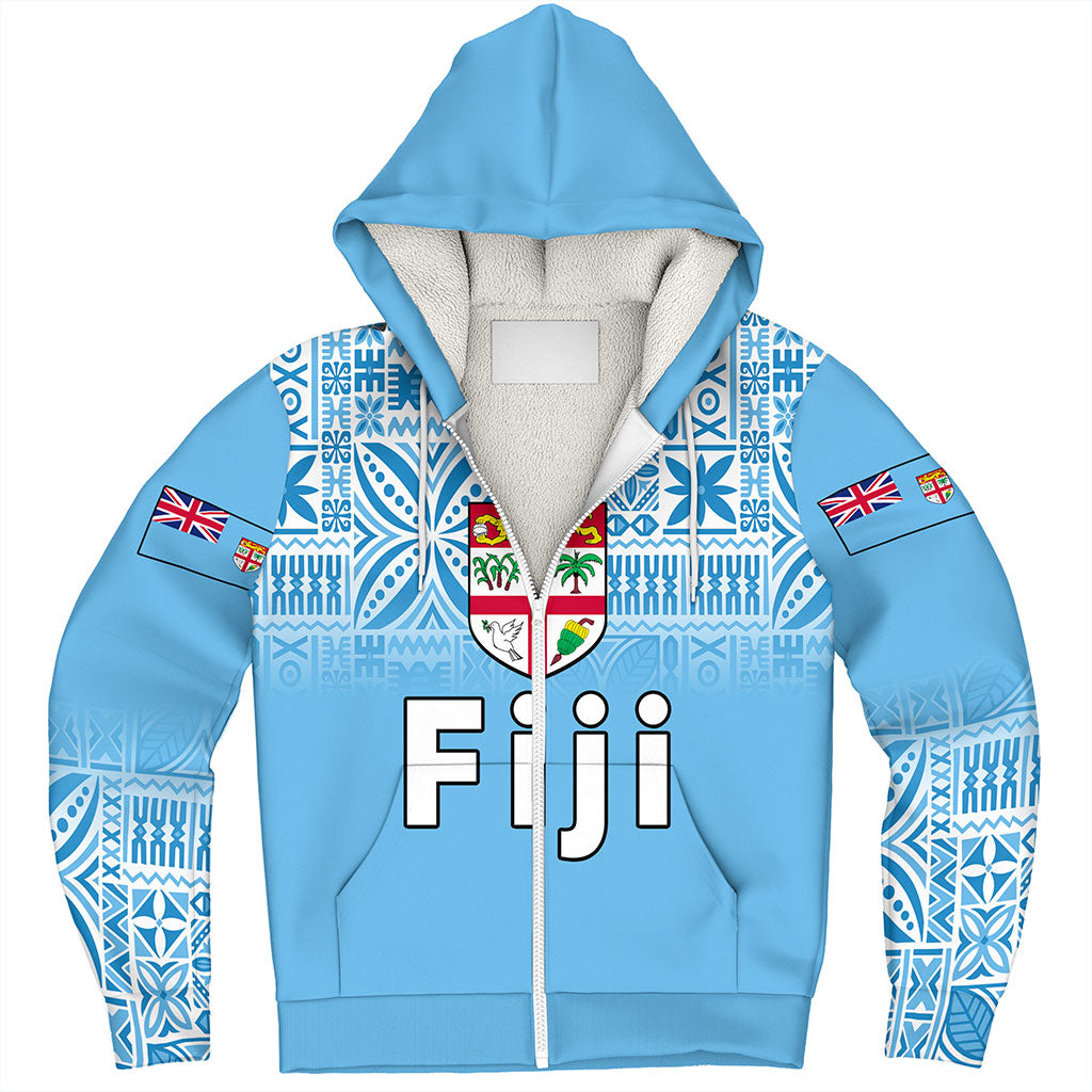 Fiji Sherpa Hoodie Coat Of Arms Pattern Traditional Style