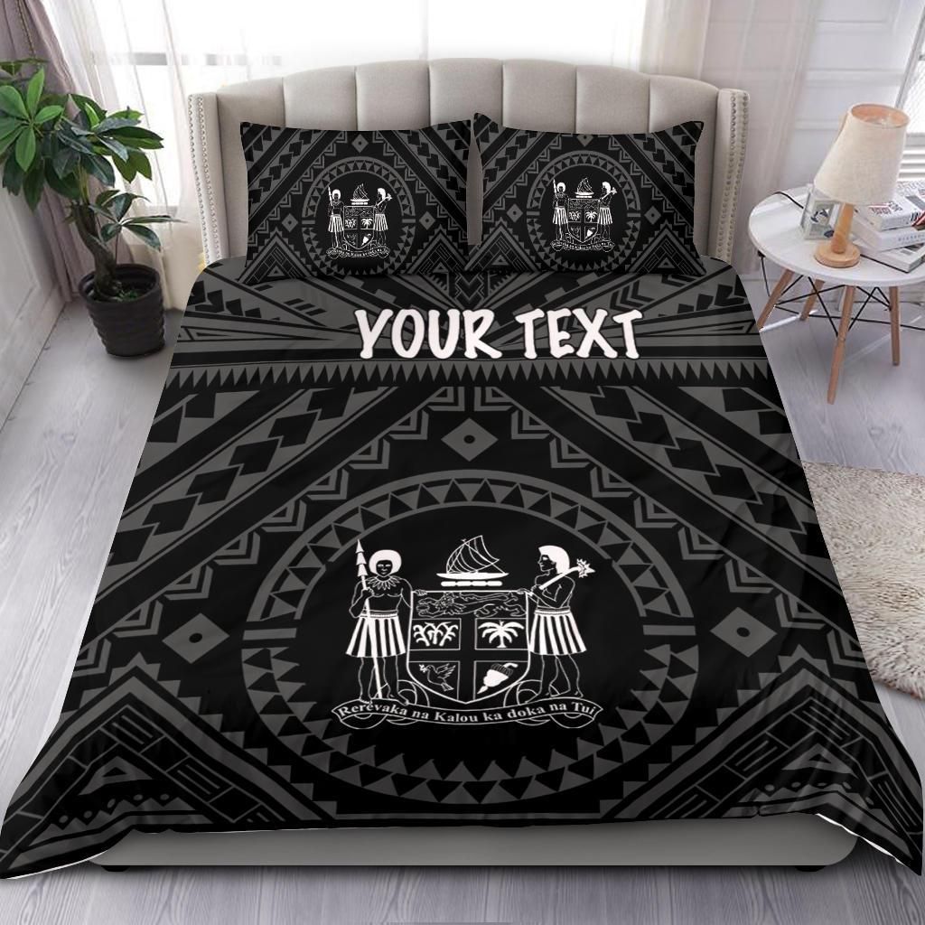 Fiji Personalised Bedding Set - Fiji Seal With Polynesian Tattoo Style ( Black)