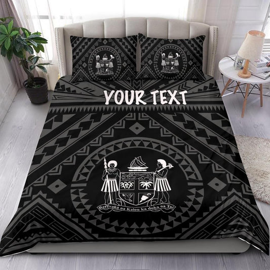 Fiji Personalised Bedding Set - Fiji Seal With Polynesian Tattoo Style ( Black)